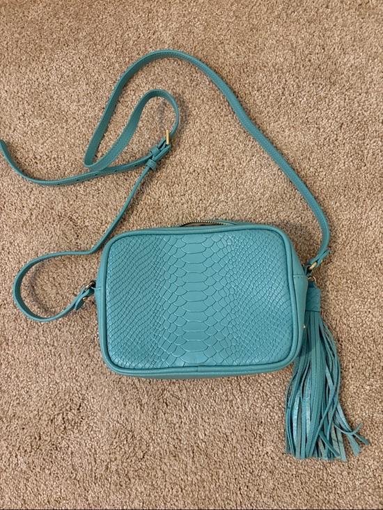 GiGi New York Handbags - Textured Turquoise Crossbody Bag with Tassel Accent